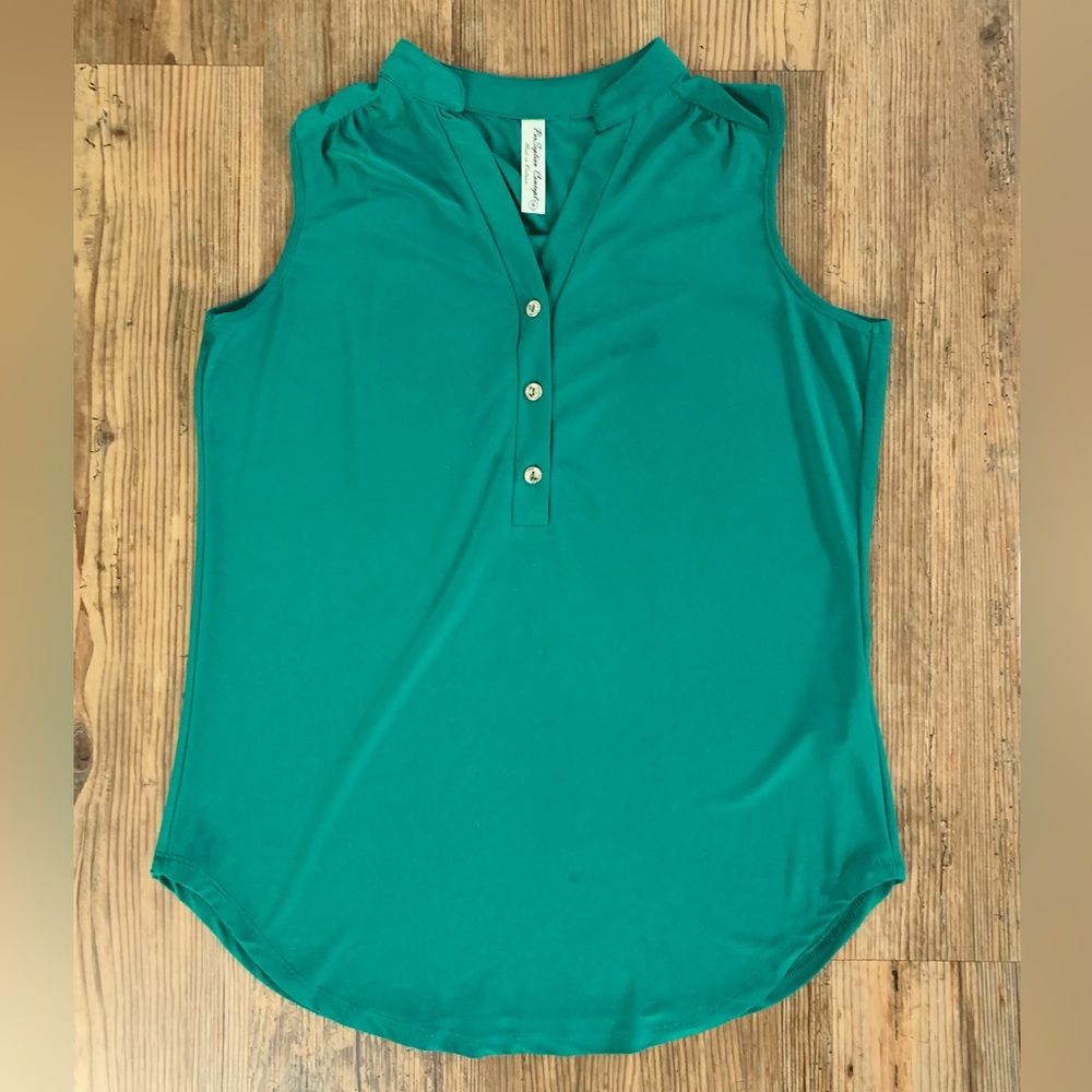 Kelly Green Tank Top with Gold Buttons